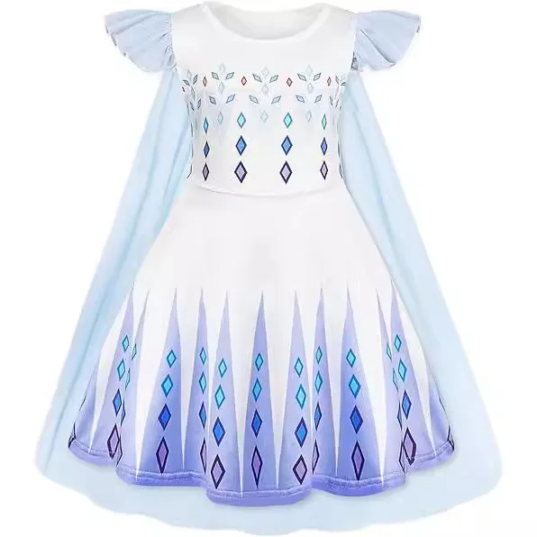 Princess Dress with Cape Girls Halloween Birthday Party Cosplay Costume Toddler Ruffle Sleeve Fancy Outfit Elsa Anna Dresses