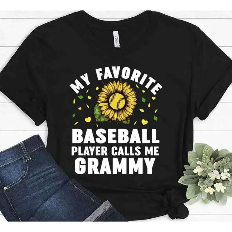 My Favorite Baseball Player Calls Me Grammy Sunflower Grandmother T shirt