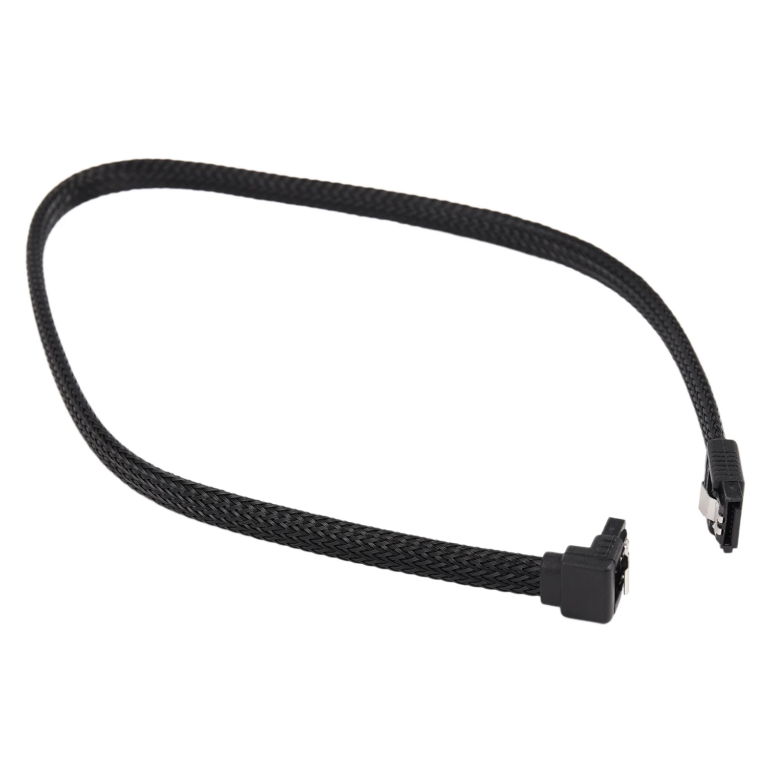 Cabo de Dados do Disco Rígido com Nylon, Preto, SATA 3.0, III, 7Pin, 6 Gbps, Cabos SSD, 7 Ângulo Direito, 50cm