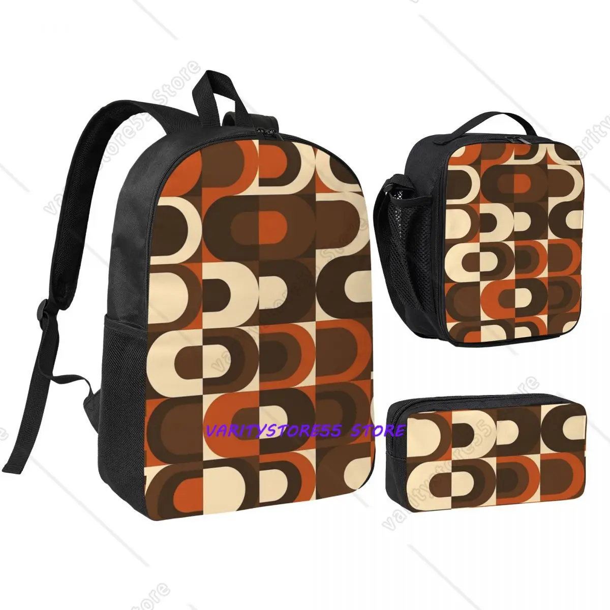 70s In Orange And Dark Brown Backpack Boys Girls BookBag School Bag Shoulder Bags 3ps Insulated Lunch Bag Pencil Case