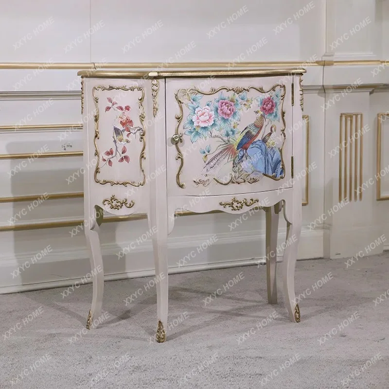 XX chest of drawers, solid wood, light luxury living room storage cabinets, hand-painted vintage chest of drawers