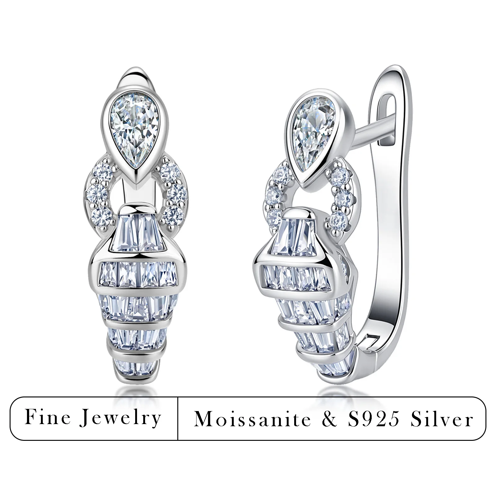 1.19CTW Moissanite Drop Earrings S925 Silver Hoop Buckle Earring Luxury Water Shape Stone Dangle Ear Jewelry for Women Party Wed