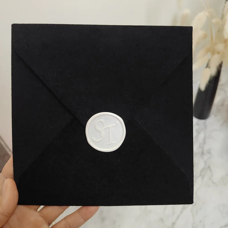 Square and Rectangle Black Velvet Envelope, Wedding Invitation Cards, Graduation Bridal Shower, 5x7 Inch, 6x6 Inch, 10Pcs