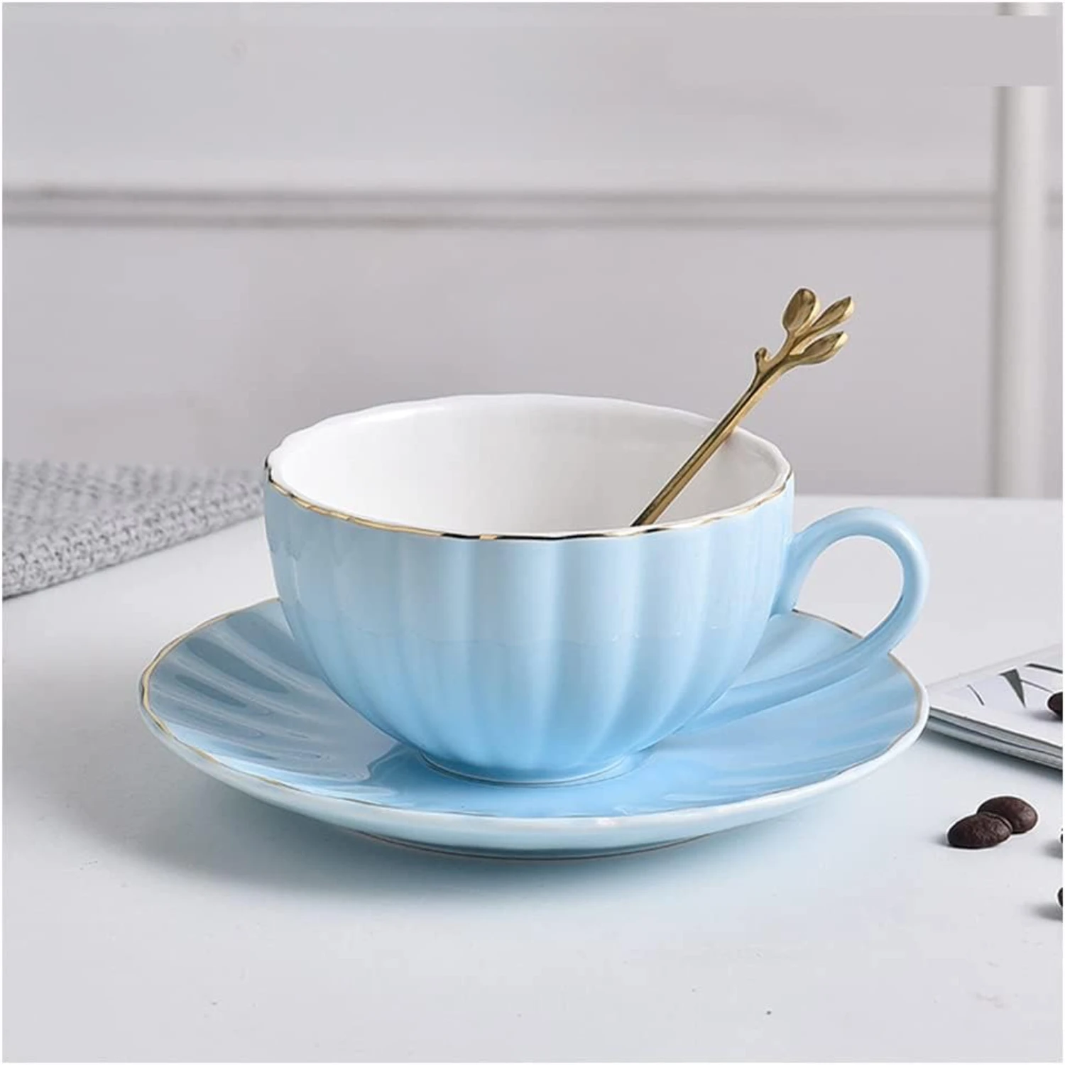 

ant and sophisticated ceramic coffee cup set. This chic and elegant set includes high-quality cups and matching saucers, perfect