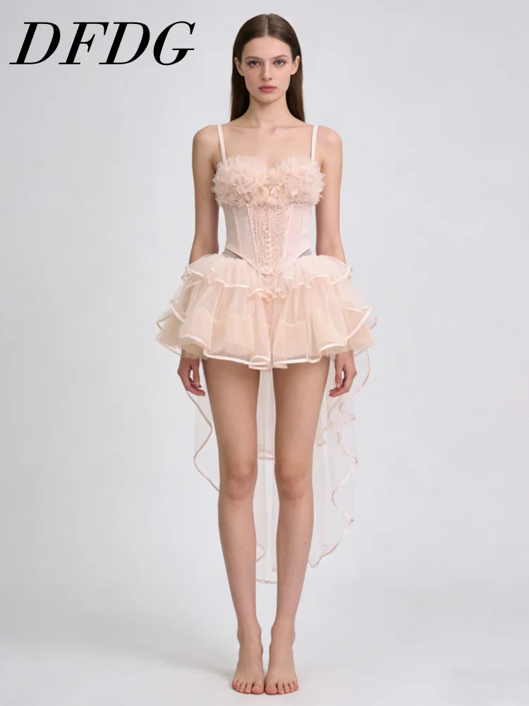 

Женский комплект DFDG: асимметричная юбка из фатина с 3D-цветами и топ без бретелек для выпускного вечера и вечеринок, модный тренд 2026 года