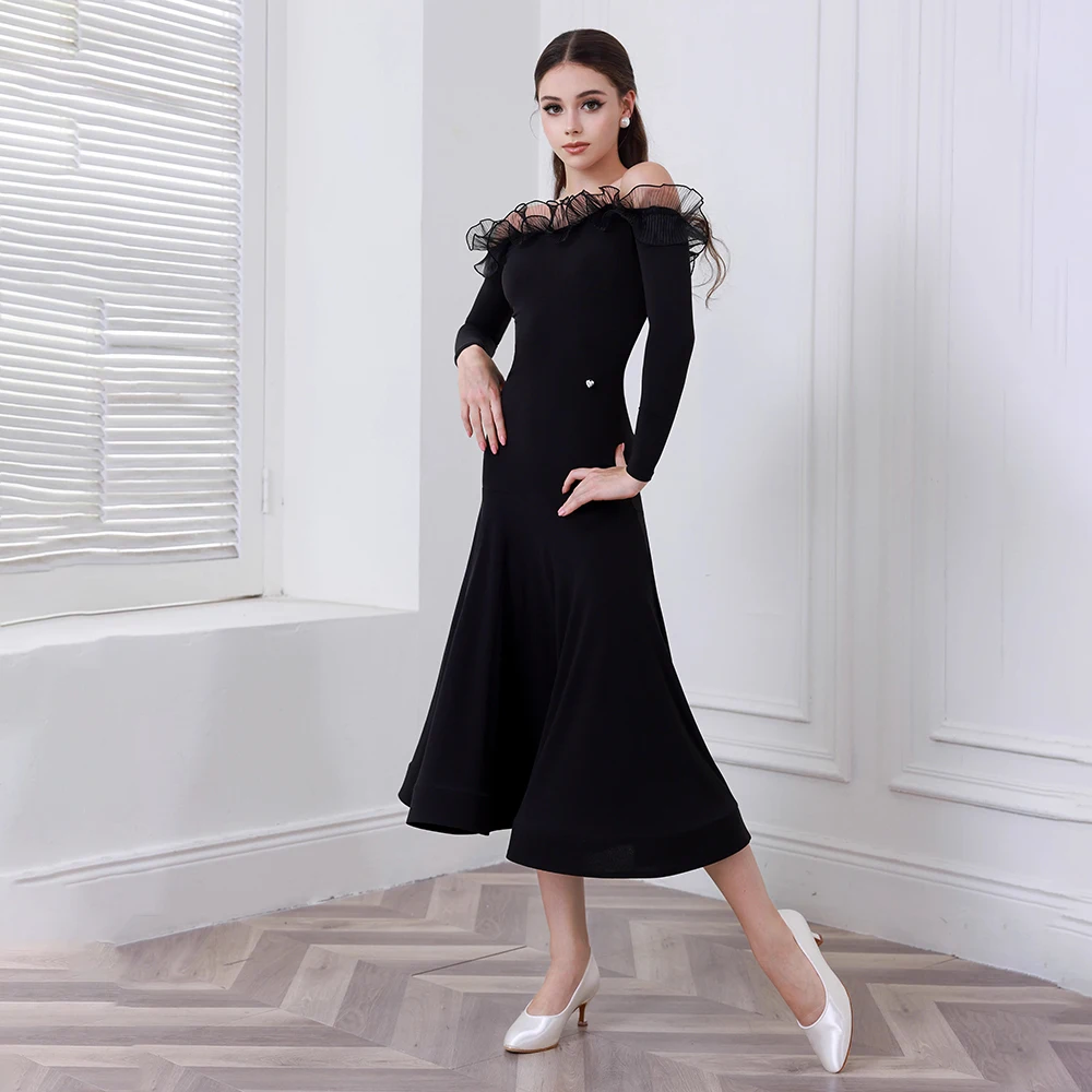 تخصيص 2025 جديد إمرأة قاعة الرقص المنافسة فستان حفلة الفالس Dancewear الملابس القياسية الأداء المرحلة زي #5