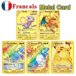 Tarjeta de monstruo de bolsillo francés, carta de monstruo de bolsillo de Metal, tarjeta de hierro de monstruo de bolsillo español Mewtwo Pikachu Gx Charizard Vmax