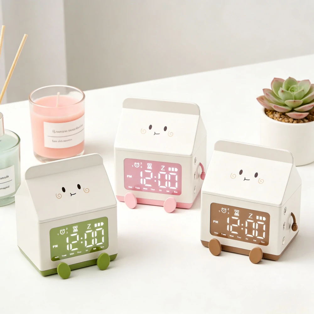 Creative Milk Box Digital Alarm Clock Display Mini Countdown Timepiece Cute Electronic Bedroom Table Clock Desktop Decor Gifts