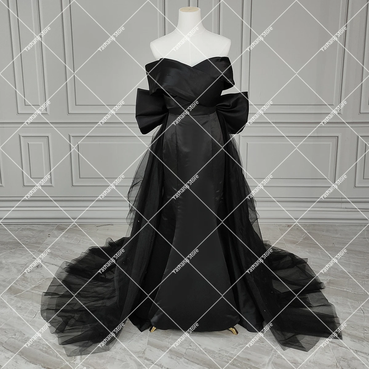 Vestido de novia moderno de satén con hombros descubiertos, corsé en la espalda, lazo personalizado, imagen Real, tren de tul desmontable, vestidos de novia de sirena