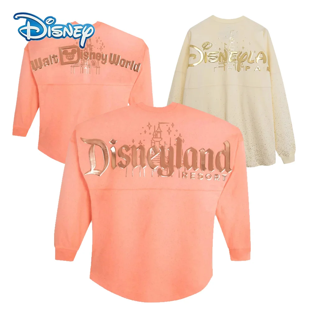 Disney Women Couple Pink Hoodies Sweatshirt Disneyland Castle Casual Letter Disneyparis Loose O-Neck Long Sleeves Jumper 2024