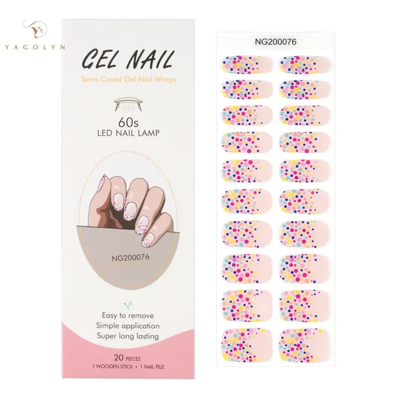 22 puntas/hoja Auroras, Gel semicurado, tira adhesiva para uñas, lámpara UV/LED, brillo curado, envolturas de esmalte de uñas en Gel, calcomanías de cobertura completa para uñas