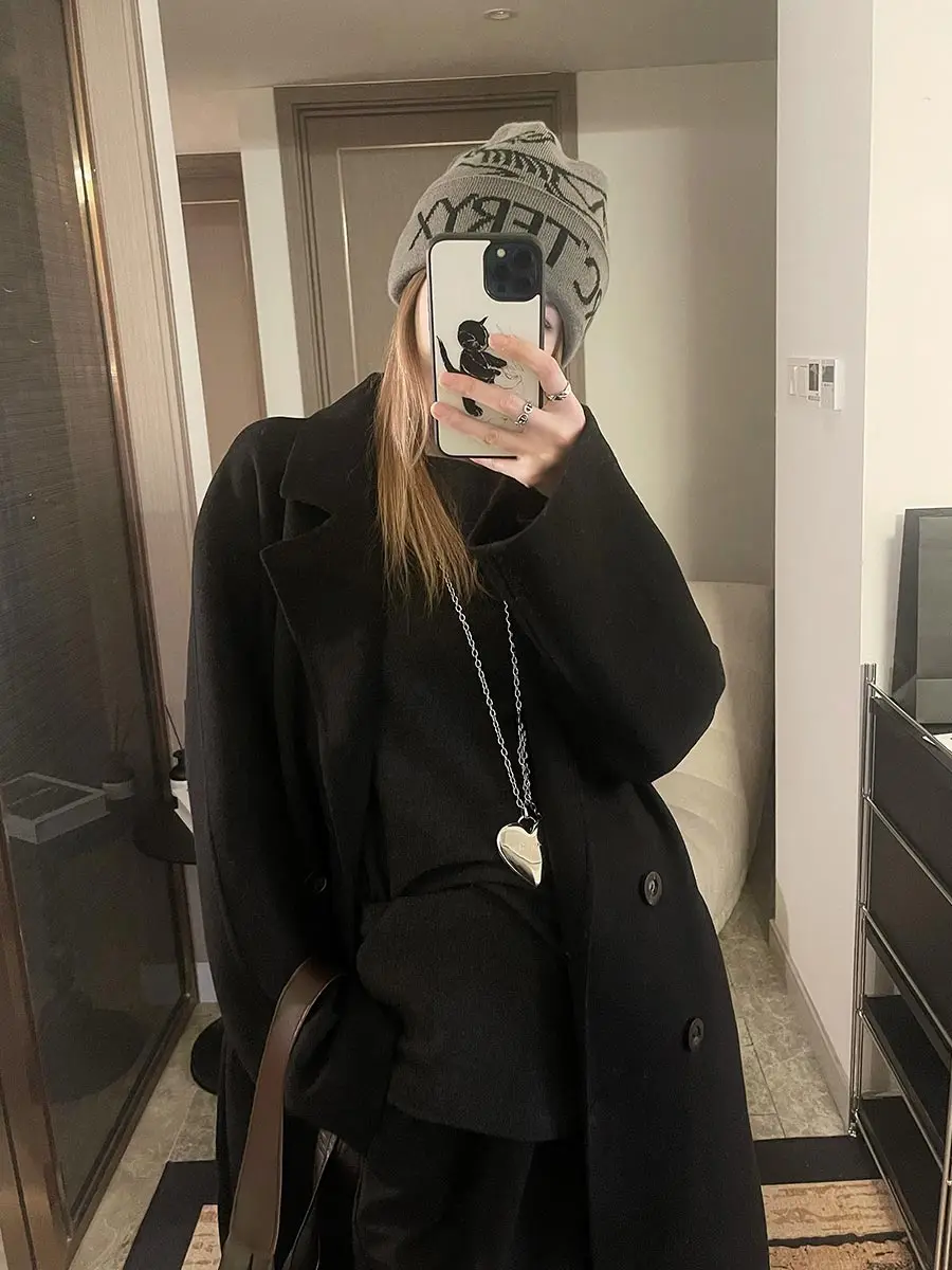 

Зимнее утепленное двустороннее шерстяное пальто классического фасона, длиной до плеч, из кашемира, простое, элегантное, с длинными рукавами, V-образный вырез.