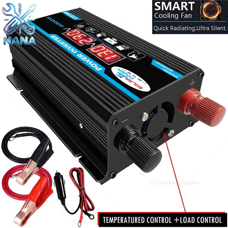 4000W Car Power Inverter Converter Adapter 12V to 110/220V Voltage Transformer LED Display Home Appliances Car Modified Dual USB