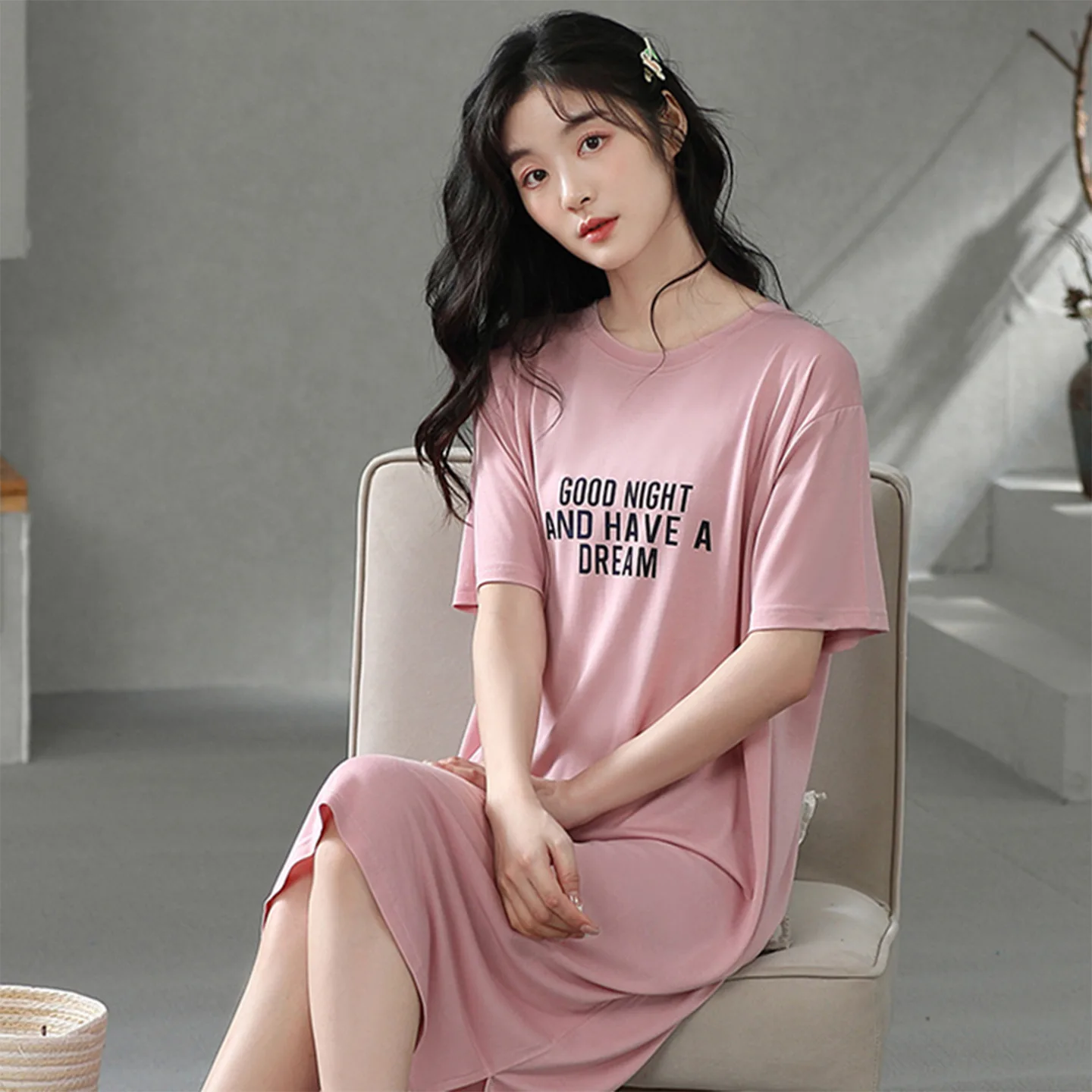 

Женские ночные рубашки с нагрудником, повседневное ночное платье с короткими рукавами, женская полосатая модная ночная рубашка из модала для женской одежды для сна