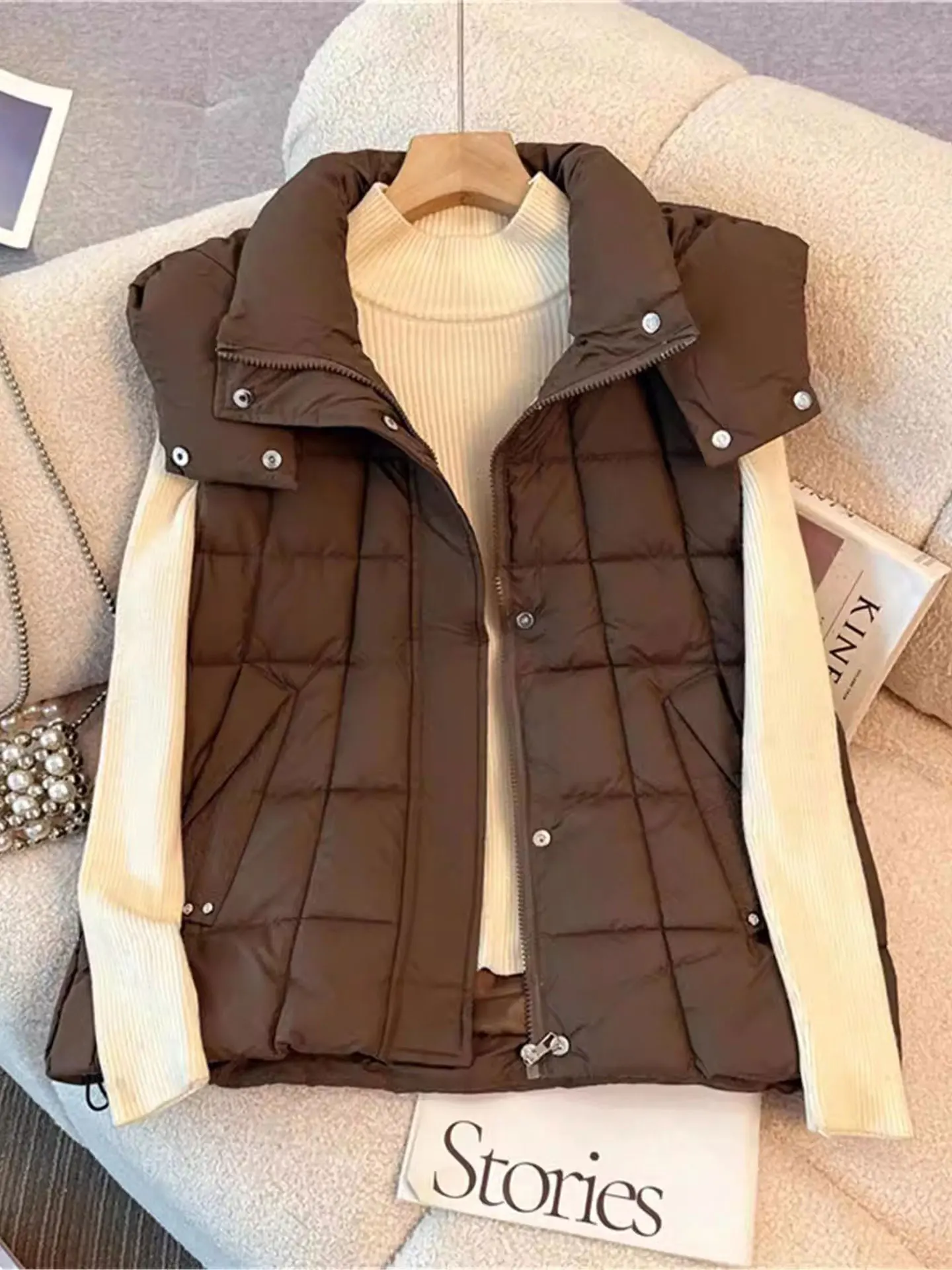 

Trendy Brown Oversized Hooded Jaet Vest Women's plus Size Cotton Coat Design Winter Faionable Outerwear