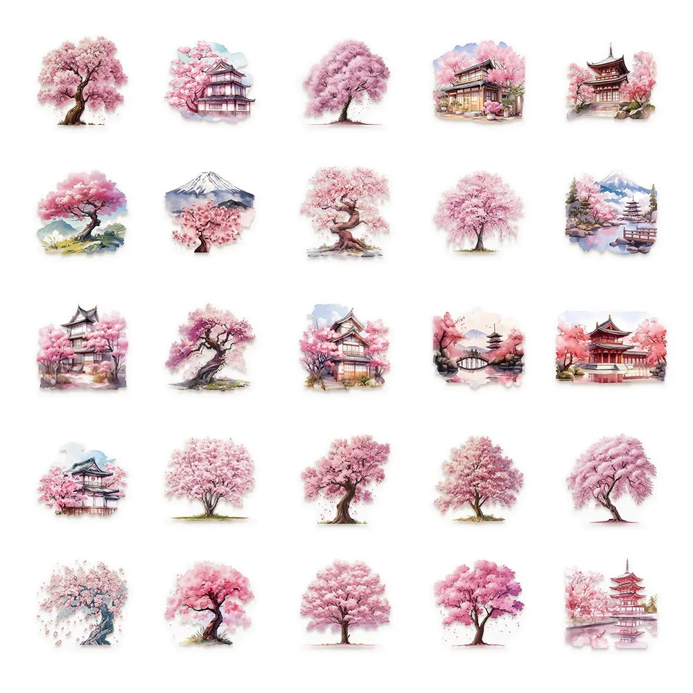 10/50 pezzi rosa Giappone fiori di ciliegio adesivi PET decalcomanie per telefono portatile notebook adesivi estetici trasparenti fai da te regali per bambini