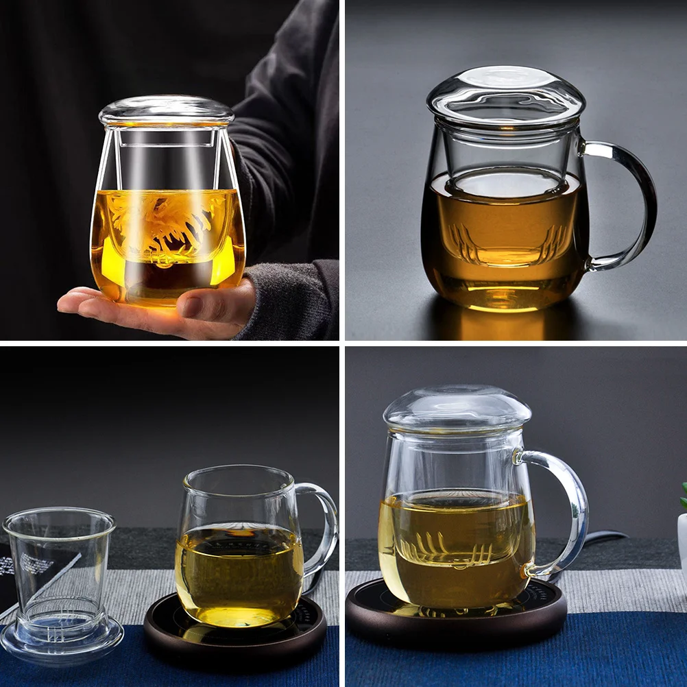 

1 Set Mild Heat Resistant Glass Teacup Exquisite Filtration Tea Cup for Office Home Transparent Clear Glass Tea Maker