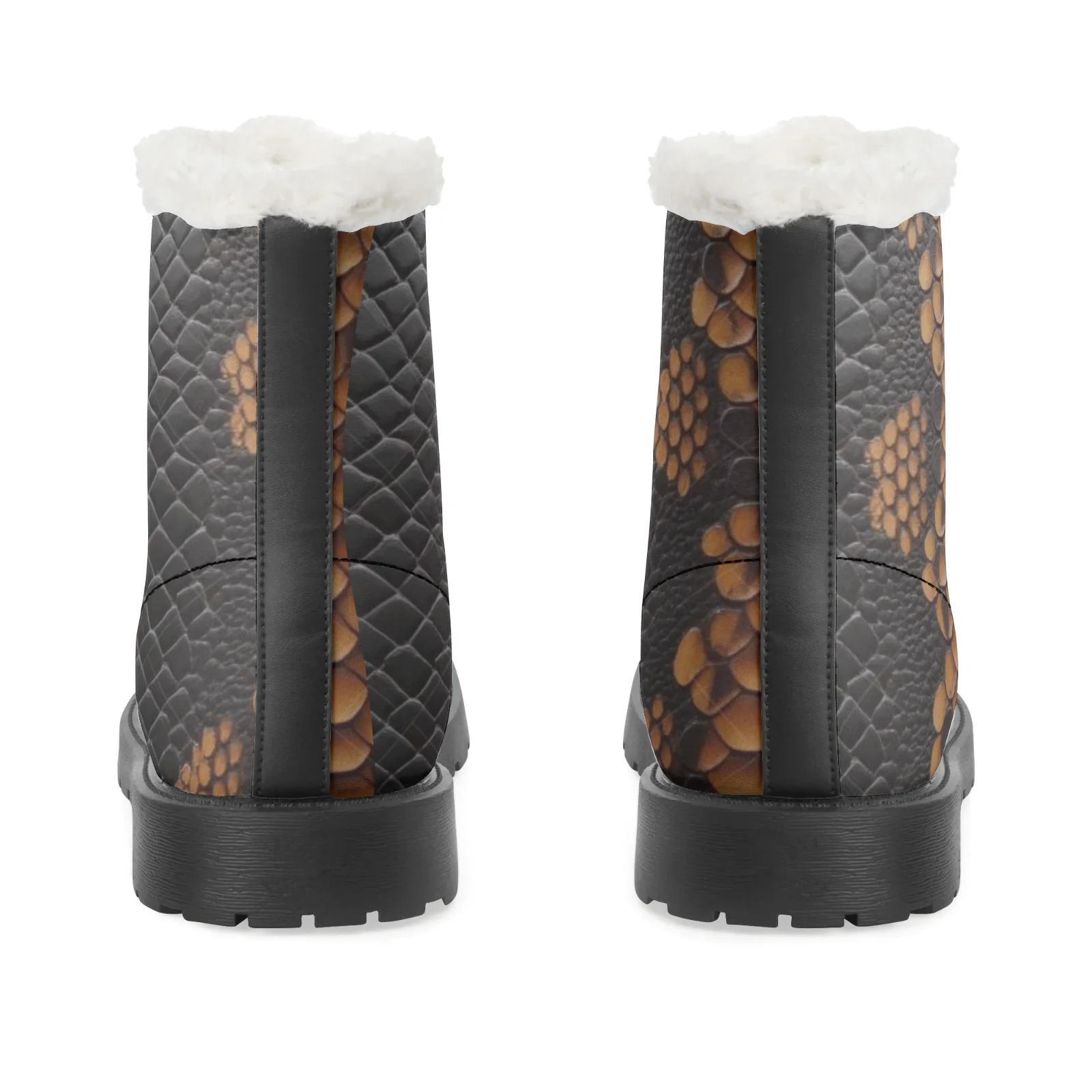 Botas de felpa con patrón de piel de serpiente personalizadas, botas informales, superventas, botas de invierno a media pantorrilla para hombres y mujeres