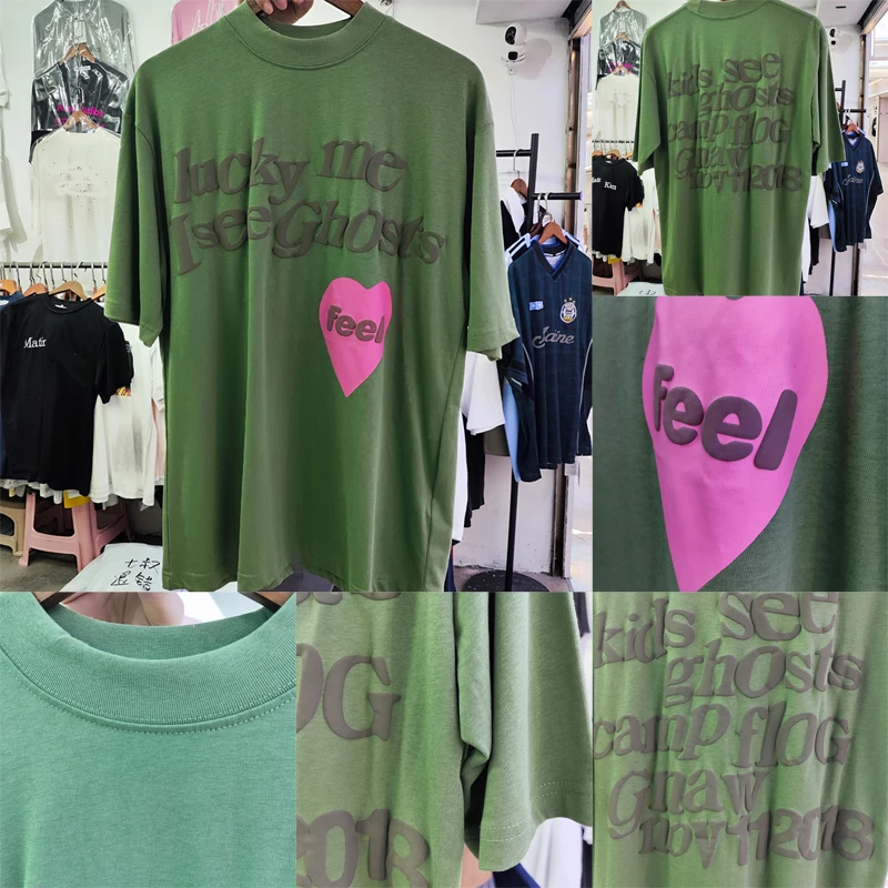 American Retro Loose Crew Neck Kanye West Short Sleeve T-shirt 3D Foam Craft Cotton Breathable Couple Casual CPFM Top Tee