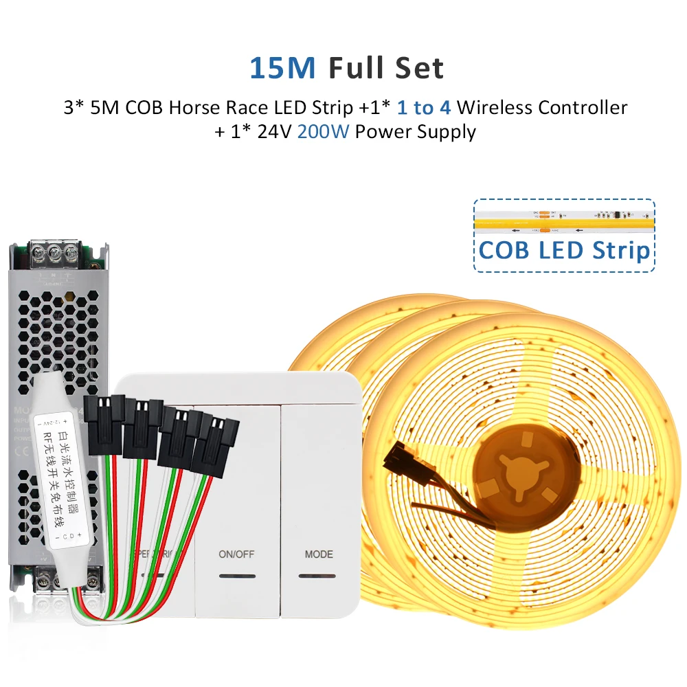 MJJCLED WS2811 IC COB Pferderennen LED-Streifenlichter 24 V 360 LEDs/M Warmweiß 5 M 10 M 15 M 20 M fließendes Wasser LED-Bandlampe für Raumdekoration 5