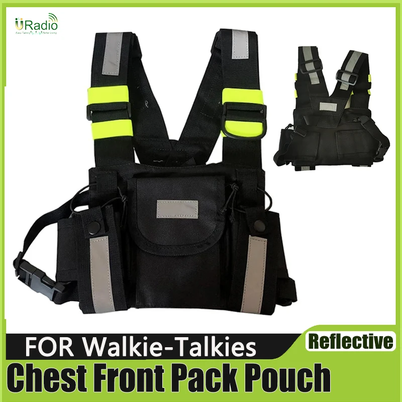 

Reflective Chest Harness Holder Bag Walkie-Talkies Tactical Front Pack Pouch Case Adjustable Shoulder Strap for Portable Radios