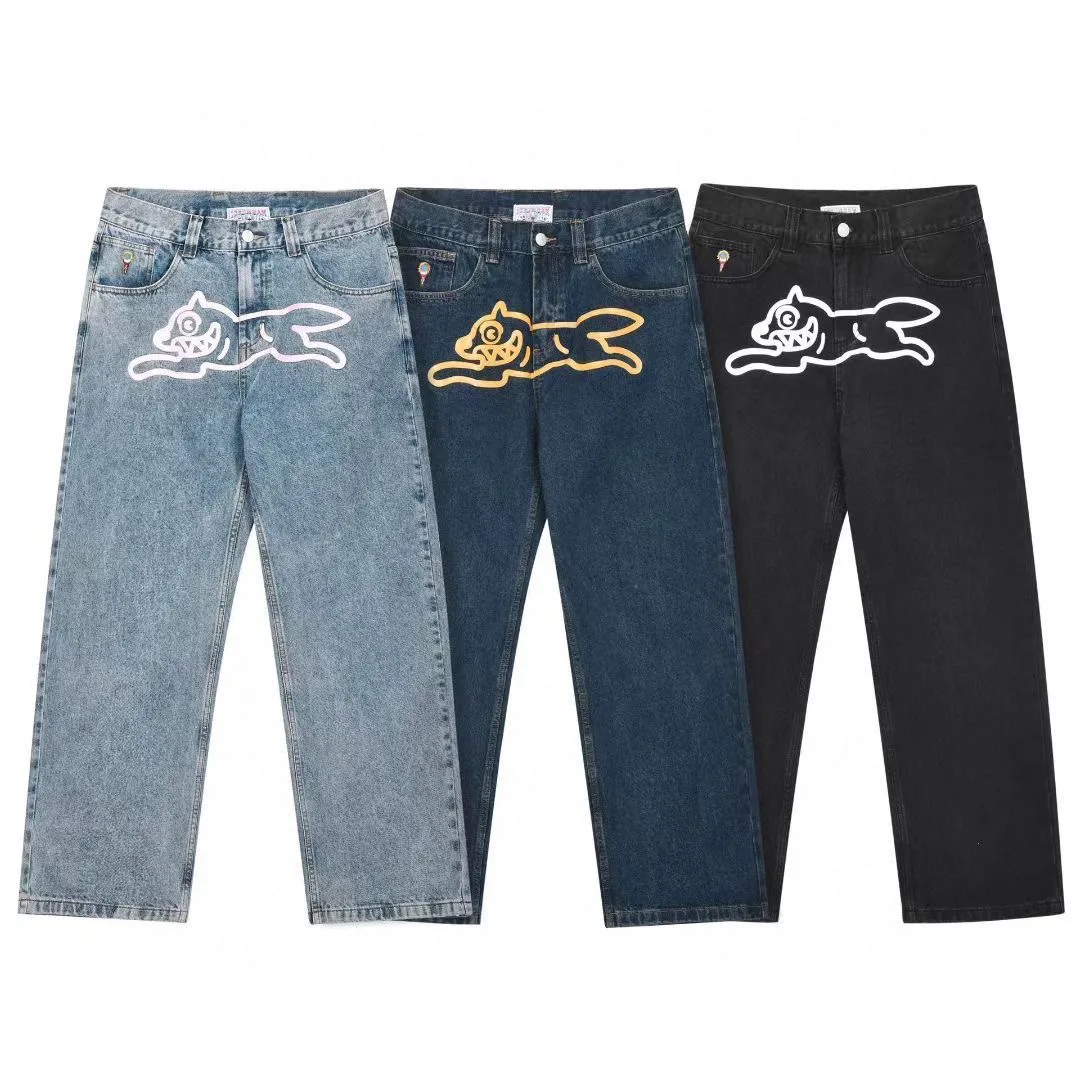 Loose Skateboarding Jeans High Street BBC Flying Dog Print Denim Pants Hip Hop American Style mid Waist Button Closure Spring...
