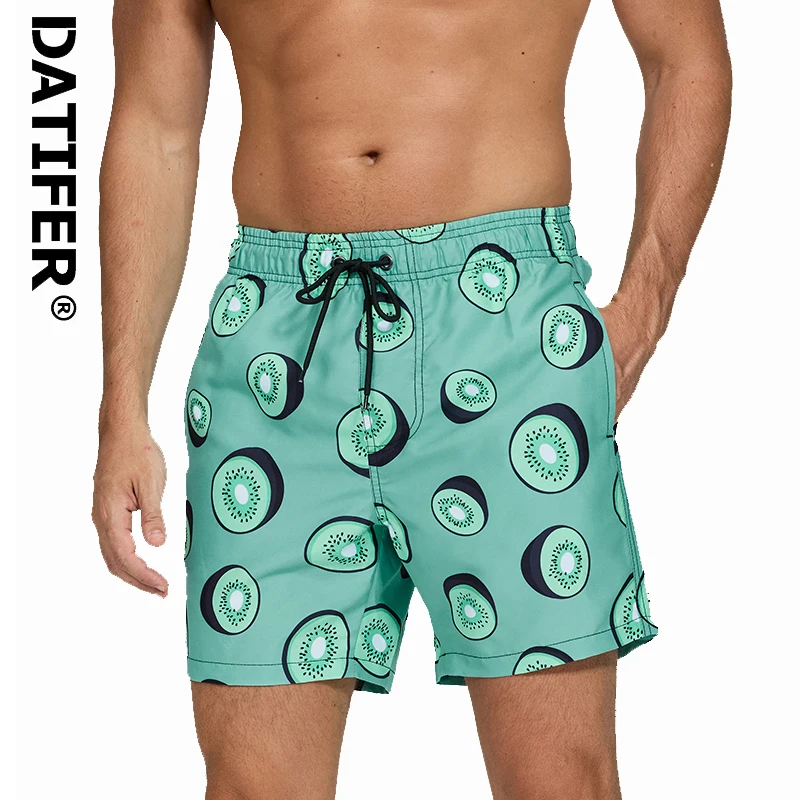 DATIFER Men's New arrival Sports Shorts Beachwear Polyester Mesh Liner Printing Fitness Beach Pants Surfing Swimming Trunks Swim