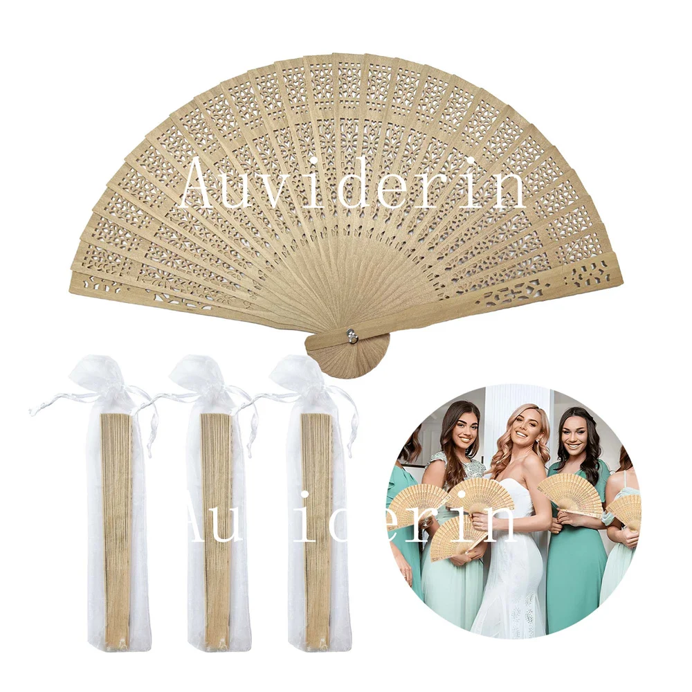 

10/20Pcs Wholesale Wood Hand Foldable Fan with Organza Gift Bag 12/15/18Pcs 20cm Wooden Folding Fans