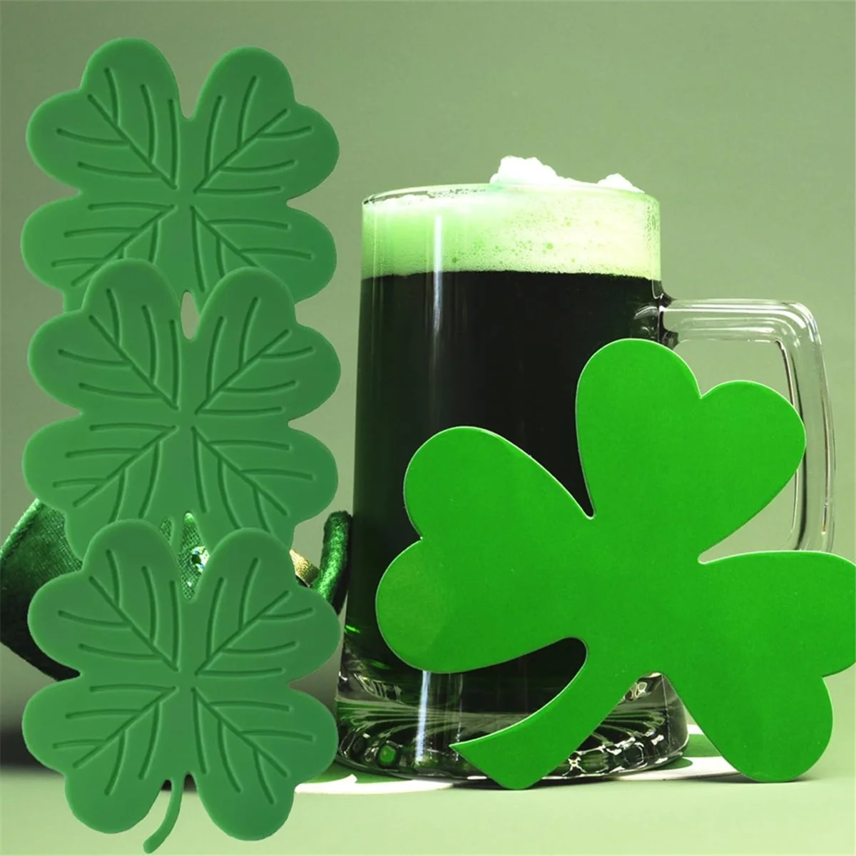 St. Patrick'S Day Drink Coasters Shamrock Irish Green Absorbent Cup Coaster Tabletop for Home Office Party Tablewares HOT