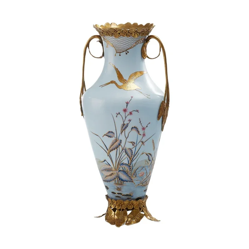 Creative design ceramic vase blue and white porcelain hand-painted desktop, modern home decoration, with two handles