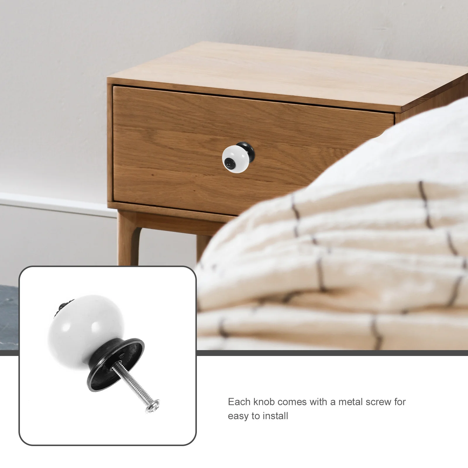 

5pcs Ceramic Pull Knob White 38Mm Round Drawer Handle Durable Hard Ceramic Metal Screw For Cabinet Wardrobe Door Cupboard