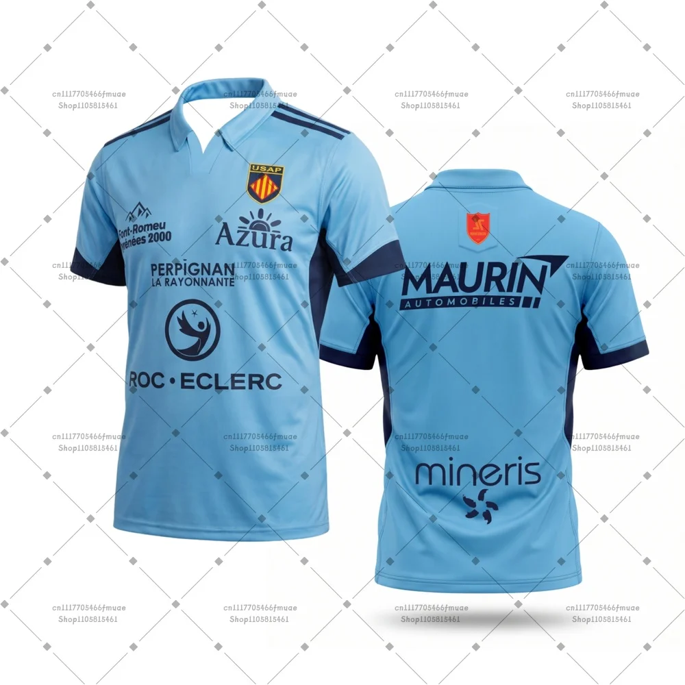 2026/27 TOP 14 USAP Unisex Outdoor-Sport-Fan Schnelltrocknendes T-Shirt Perpignan Herren Trainings-Atmungsaktives Rugby-Trikot für Familien-Matches
