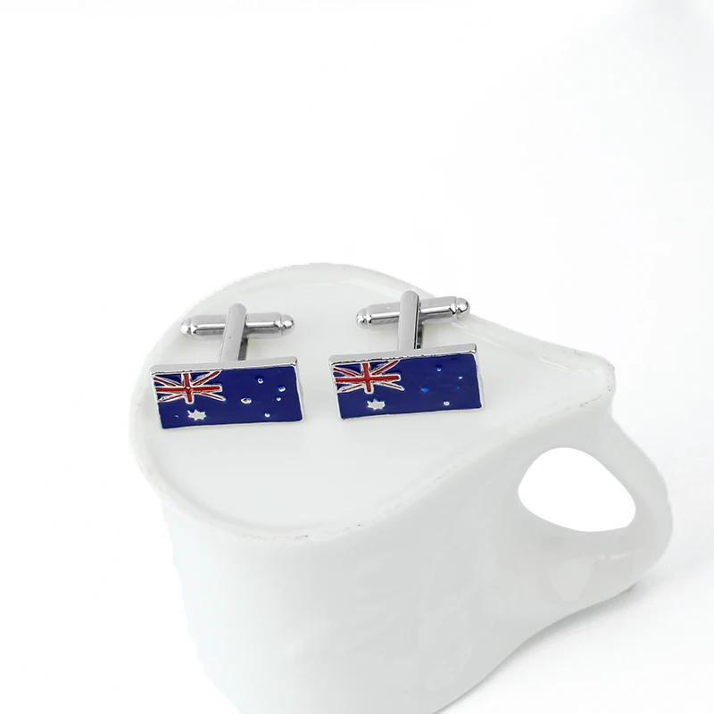 أزرار أكمام كلاسيكية للرجال بنمط العلم الأسترالي مربع، بدلة قميص رسمية، بلوزة سهرة، زر أساور مستطيلة