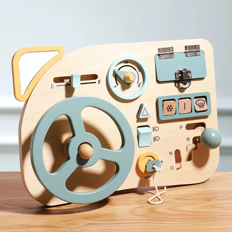 

Montessori Educational Wooden Steering Wheel Activity Board - Toddler Busy Toy for Car Pretend Play, Early Learning Toy