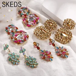 SKEDS Luxury Exaggerated Full Crystal Pendant Earrings For Women Girls Fashion Exquisite Retro Rhinestone Ear Rings Accessories