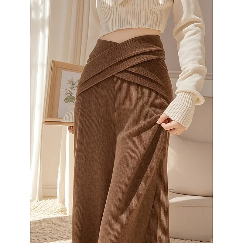 Retro Pants for Women Small Cross Casual Chenille Wide-leg Straight Narrow Version