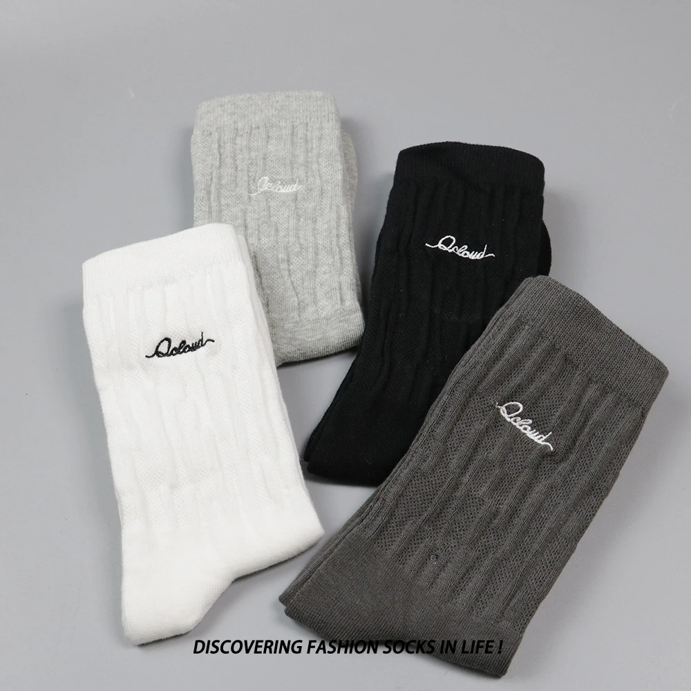 メンズコットンワークソックス、クッション性のあるロングスポーツ通気性アンクルクルーソックス、メンズカジュアルソックス、自転車ソックス