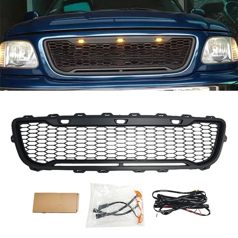 Racing Grills For Ford F150 1999-2003 Raptor-style Grille Abs Material Replacement Installation Matte Black Front Bumper Mesh