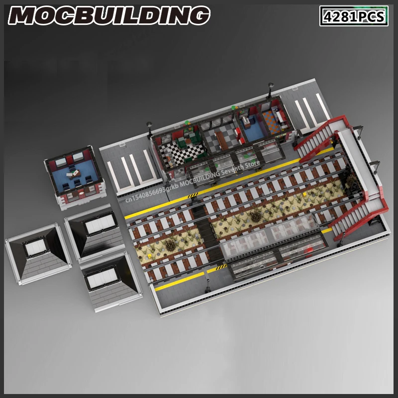 소형 도시 기차역 MOC 빌딩 블록 건축 모델, 도시 화물 기술 벽돌, DIY 조립 컬렉션 장난감 선물