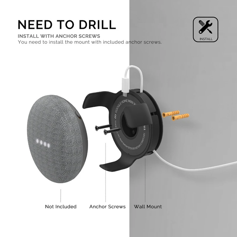 1 PCS New Wall Bracket For Google Home Mini ABS Speaker Stand Voice Assistant Plug In Bedroom Audio Stand,Black image 2