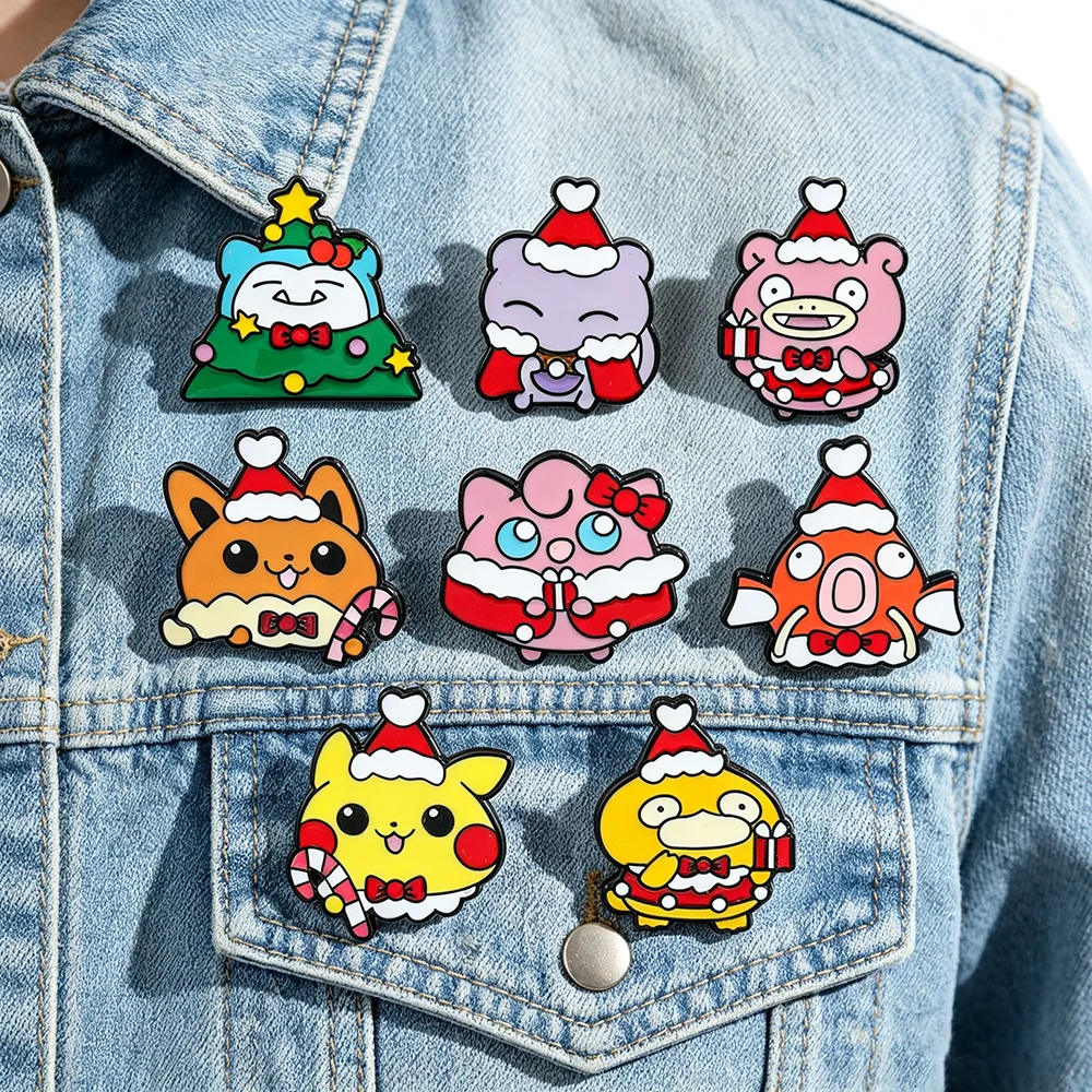 Weihnachtliche Cartoon-Tier-Emaille-Anstecknadeln, Kawaii Weihnachtsmützen-Anime-Charakter-Broschen, Dekorative Metall-Pins für Rucksäcke, Einzigartiges Geschenk