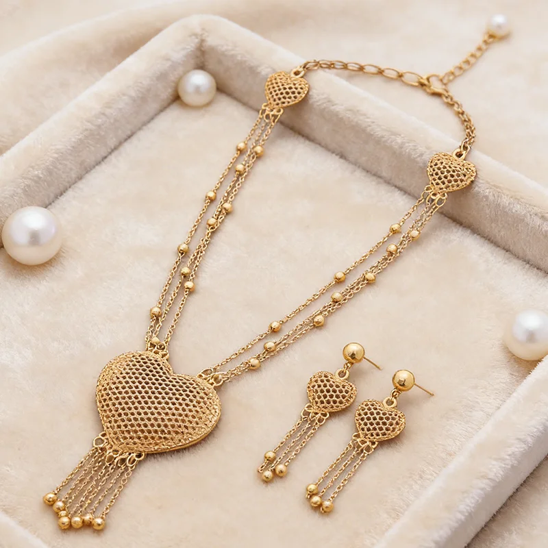 Indian Chokers Wedding Chain Jewelry Sets Gold Color Earrings For Women African/Dubai/Arab Wedding/Party Wife Gifts