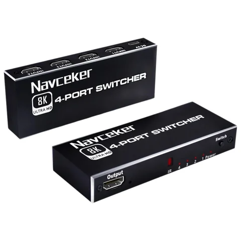 HDMI Selector Switch Splitter Navceker 8K HDMI 2.1 Switcher Selector 4K 120Hz HD Switch HDMI Splitter 4 In 1 Out 3 In 1 Out for Laptop PC Switch TV Box PS5