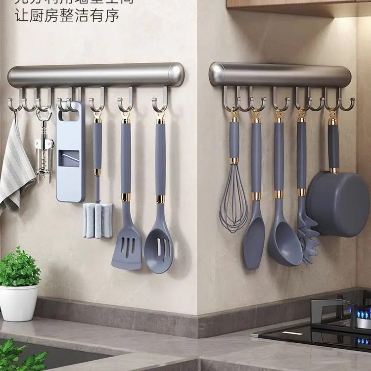 خطاف صف ألومنيوم مثبت على الحائط ، رف تخزين للمطبخ ، بدون ثقب ، قضيب معلق