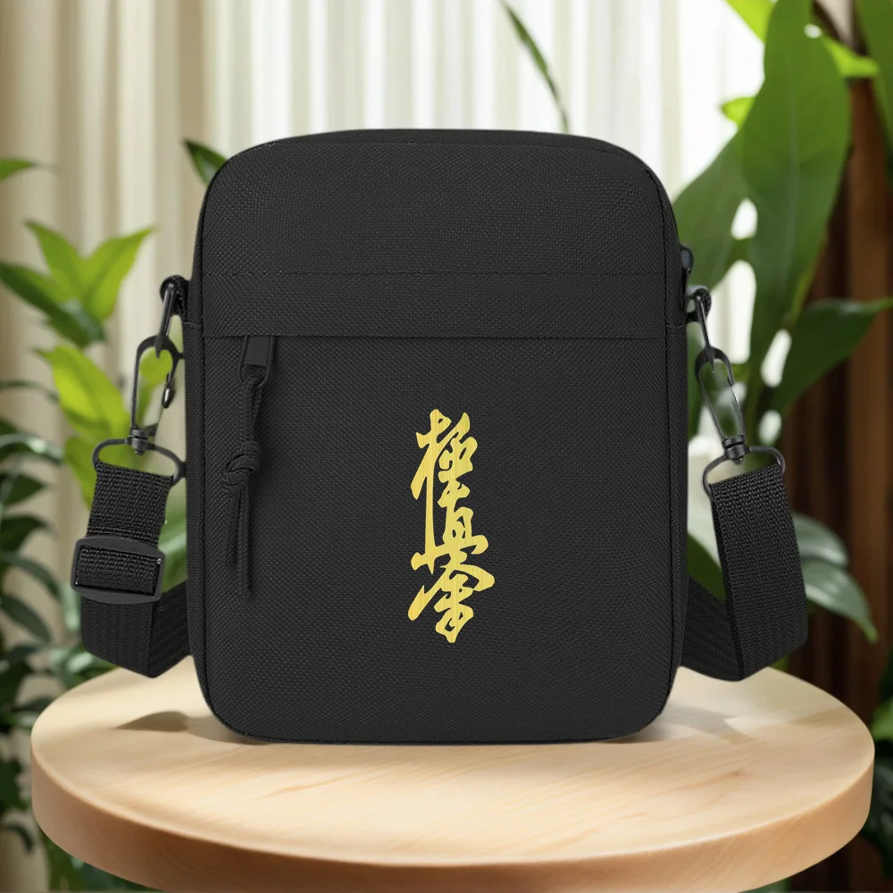 Japanese calligraphy artistic design golden symbol Men Crossbody Bag Single Shoulder Women Cartoon Anime Film Printing Design Un