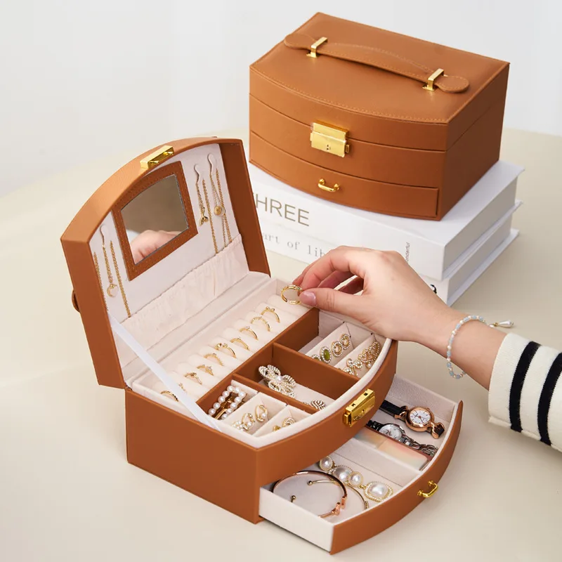 

Handheld luxury jewelry storage box with multiple layers and drawers for classified storage of rings, earrings, earrings, neckla