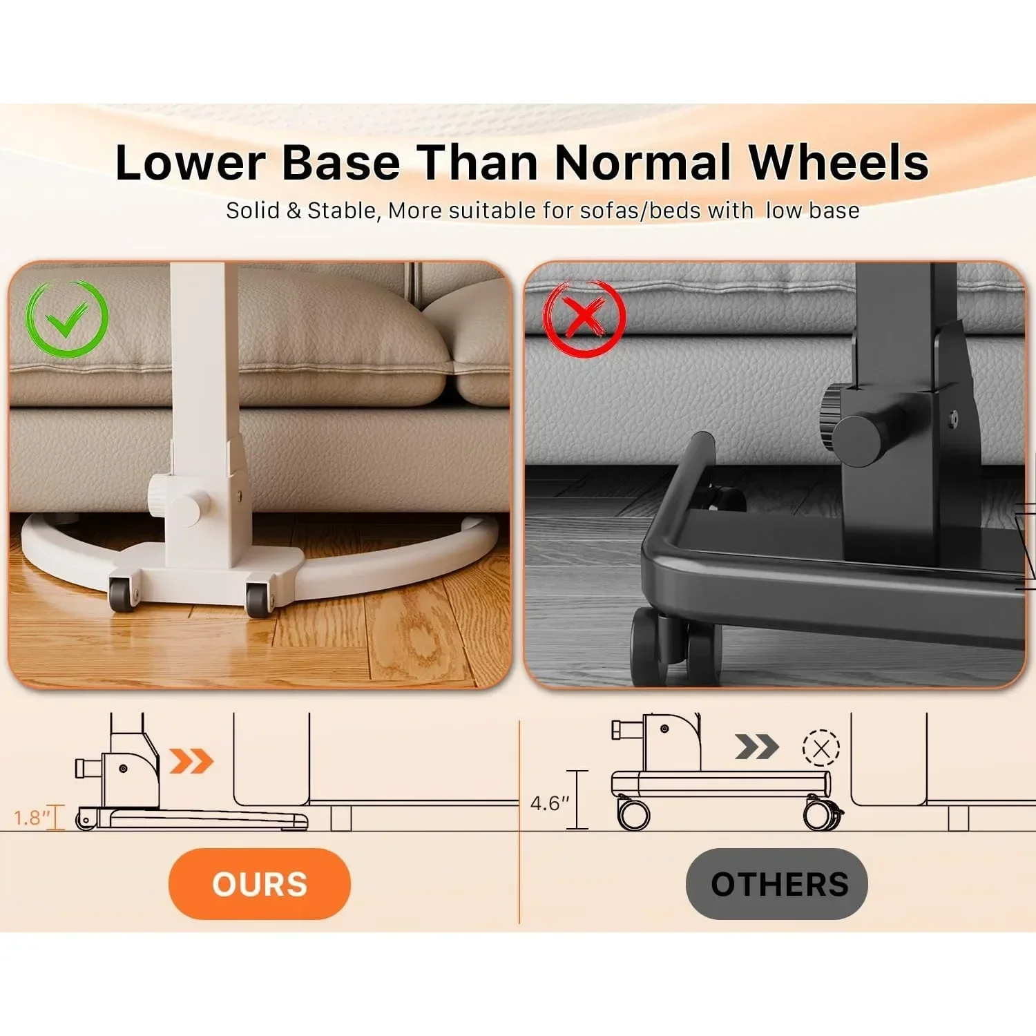 Foldable mobile standing table 90° Reclinable Small standing table with adjustable height laptop table with non-slip mat