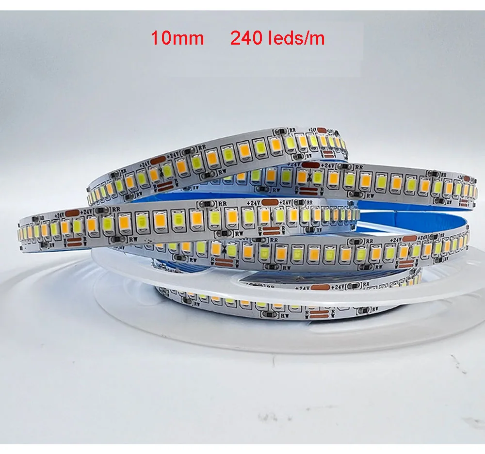 50m LED CCT Strip Warm whitre+White Dual Color Soft Tape 12v 24v 2835 240 leds/m 192 leds/m 5mm 8mm Color Temperature Adjustable