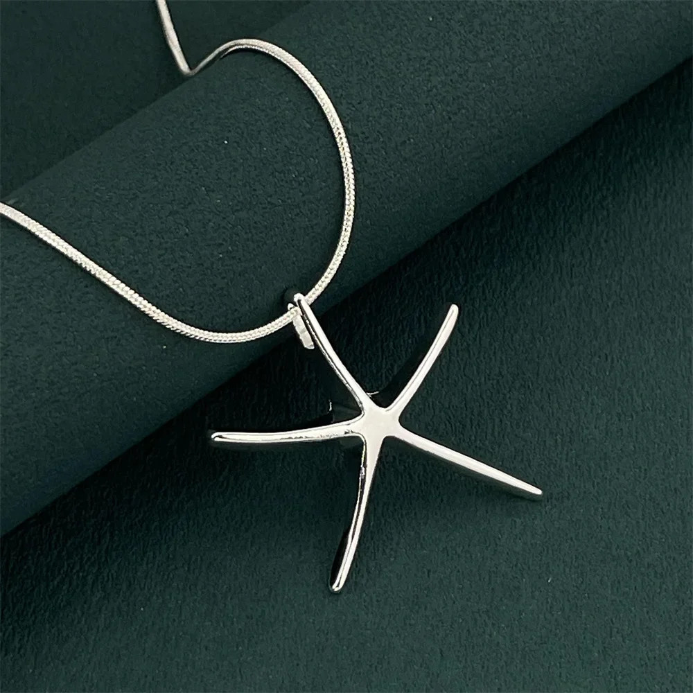 

925 Sterling Silver Starfish Pendant Necklace, Ladies Couple Simple Luxury Banquet Wedding Birthday Jewelry Gift