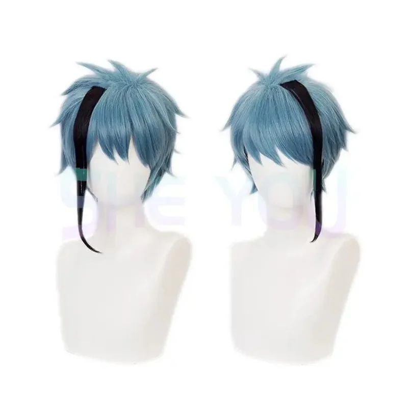 الملتوية العجائب شعر مستعار تأثيري فلويد علقة اليشم علقة زي شعر مستعار الرجال هالوين كرنفال قصير الأزرق شعر مستعار موضة غطاء شعر مستعار مجاني